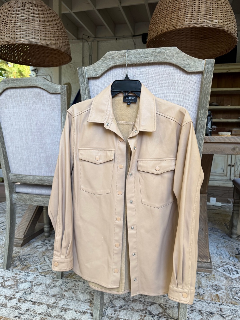 Bardot Frida Beige Vegan Leather Shirt Jacket XS